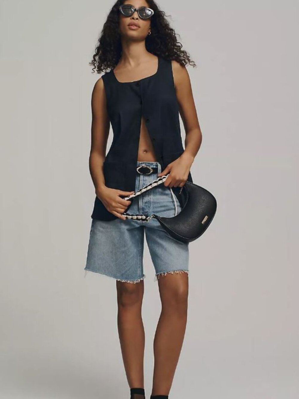 Anthropologie | Maeve Mod Linen Square-Neck Vest | Black, size Large